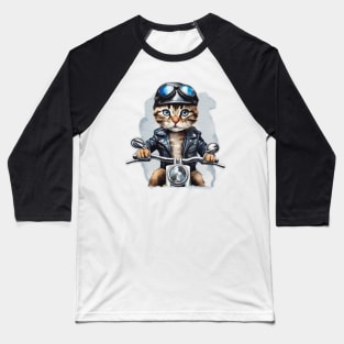 cool street cat with black leather jacket riding a motorbike Baseball T-Shirt